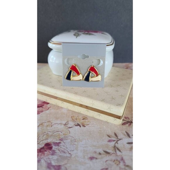 Patriotic Red White and Blue Enamel Stud Earrings - Picture 4 of 10